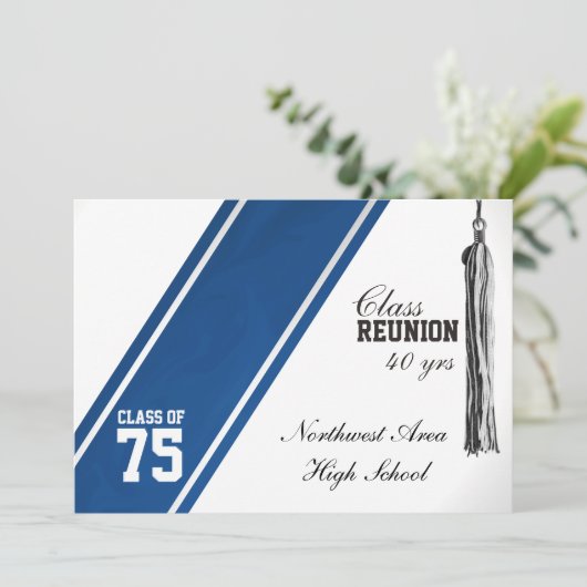 Varsity Stripe Blue Class Reunion Kaart (Staand voorkant)