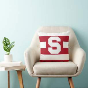 Varsity Stripe Rood Custom Initiaal Sierkussen