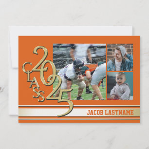 Varsity Stripe Tri Foto Goud Afstuderen Kaart