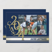 Varsity Stripe Tri Foto Gouden Afstudeeruitnodigin Kaart (Voorkant / Achterkant)