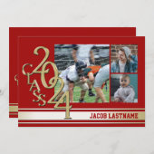 Varsity Stripe Tri Foto Gouden Afstudeeruitnodigin Kaart (Voorkant / Achterkant)