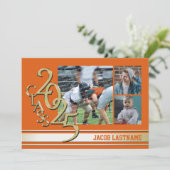 Varsity Stripe Tri Foto Gouden Afstudeeruitnodigin Kaart (Staand voorkant)