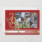 Varsity Stripe Tri Photo Gold Graduate Invitation (Devant)