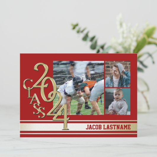 Varsity Stripe Tri Photo Gold Graduate Invitation (Debout devant)