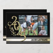 Varsity Stripe Tri Photo Gold Graduate Invitation (Devant / Derrière)