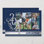 Varsity Stripe Tri Photo Graduate Invitation (Devant / Derrière)