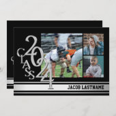 Varsity Stripe Tri Photo Graduate Invitation (Devant / Derrière)