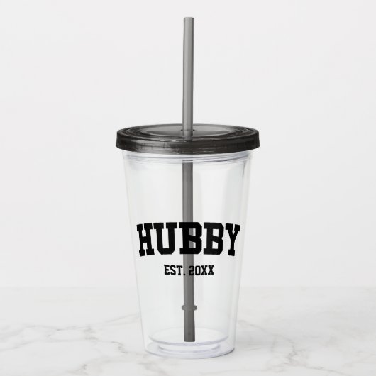 Varsity Style Hubby Est. Minimale jaarminimalisati Acryl Drinkbeker (Voorkant)