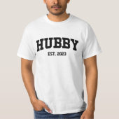 Varsity Style Hubby Est. Minimale jaarminimalisati T-shirt (Voorkant)
