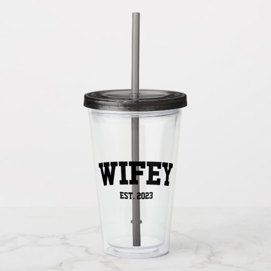 Varsity Style Wifey Est. Minimale jaarminimalisati Acryl Drinkbeker (Voorkant)
