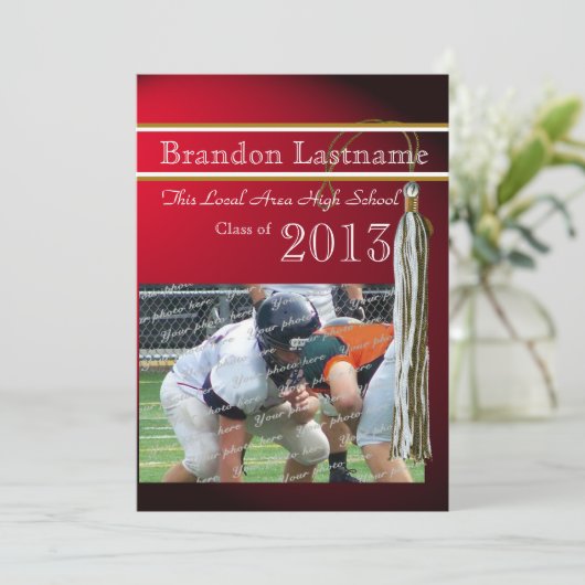 Varsity Tassel Afstuderen Red Gold Kaart (Staand voorkant)