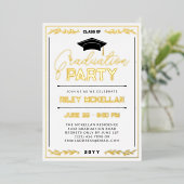 Varsity Typography White Gold Graduparty Folie Uitnodiging (Staand Voorkant)