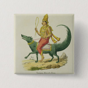 Varuna, God van de Oceanen, gegraveerd door Charle Vierkante Button 5,1 Cm