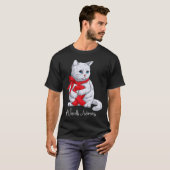 Vasculitis Awareness Month Red Ribbon Cat funny T-shirt (Voorkant volledig)