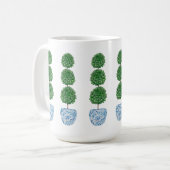 Vase bleu aquarelle preppy topiary classique mug (Devant gauche)