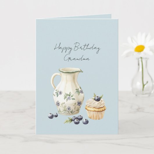 Vase Blueberries Cupcake Birthday Kaart (Kleine Plant)