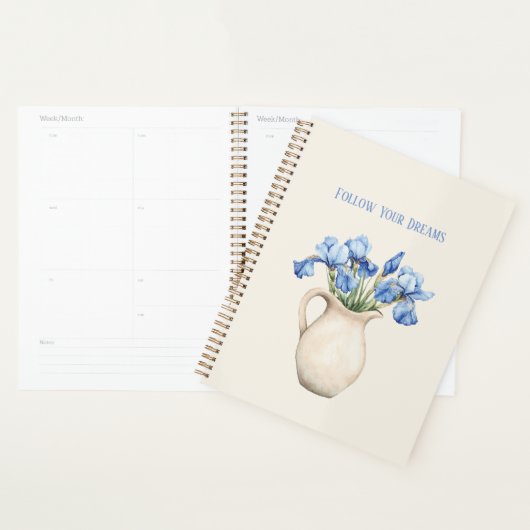 Vase Crème Fleurs Iris Violettes (Devant avec enveloppe)