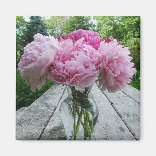 Vase de pivoines roses Magnet Carré