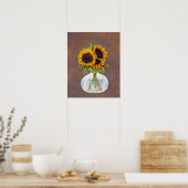 Vase de tournesols sur une affiche marron rustique (Cuisine)