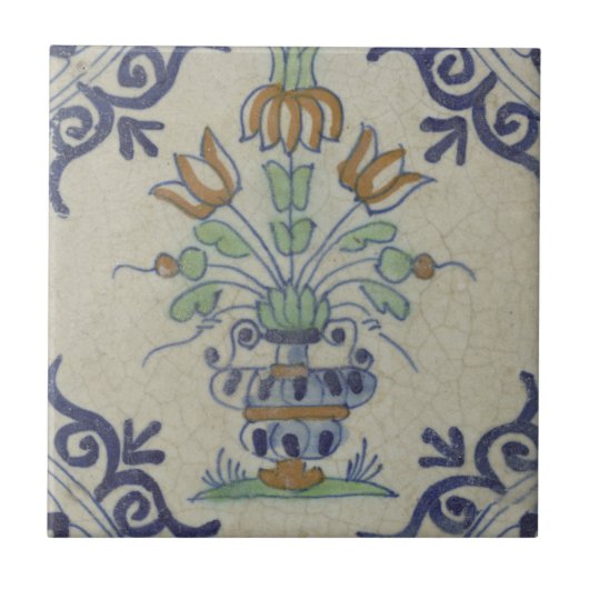 Vase de tulipes en carreaux de Delft antiques : bl (Devant)