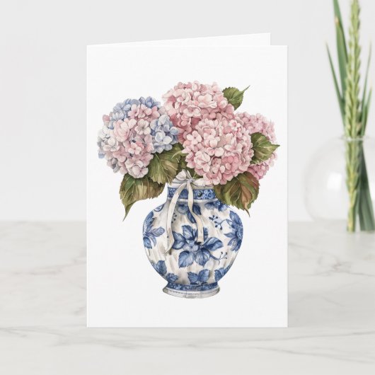 Vase en Chinoiserie Hydrangea à Ruban Carte de Vœu (Devant)