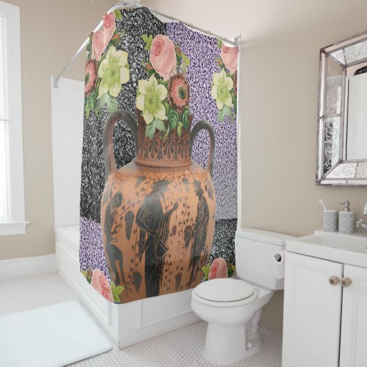 Vase florale rideau de douche rose (En situation)