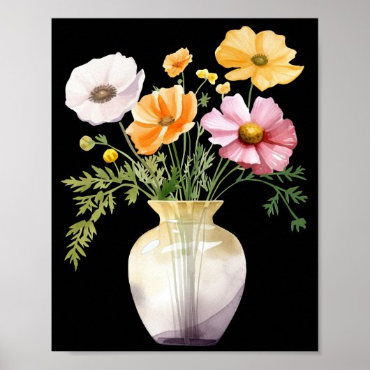 Vase Flowers Waterverf afdrukbaar Poster (Voorkant)