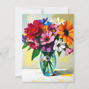 Vase in impasto-stijl met kleurrijke bloemen briefkaart