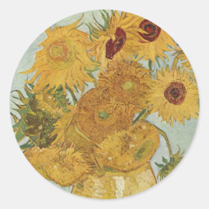 Vase met 12 zonnebloemen Vincent Van Gogh Ronde Sticker