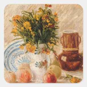 Vase met bloemen, Coffepot en Fruit, van Gogh Vierkante Sticker