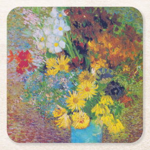 Vase met Daisies en Anemones, Van Gogh Vierkante Kartonnen Onderzetter