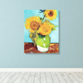Vase met drie bloemen door Vincent Van Gogh Canvas Afdruk (Insitu (Houten vloer))