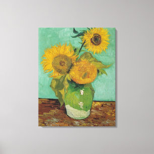 Vase met drie zonnebloemen, Vincent van Gogh Canvas Afdruk