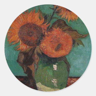 Vase met drie zonnebloemen, Vincent van Gogh Ronde Sticker