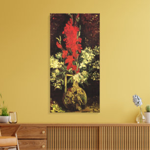 Vase met Gladioli, anjers van Vincent van Gogh Canvas Afdruk