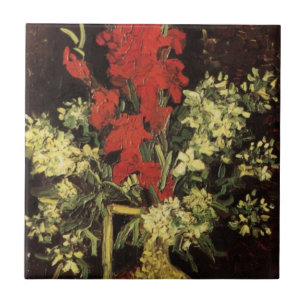 Vase met Gladioli, anjers van Vincent van Gogh Tegeltje