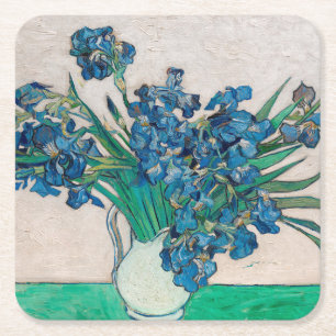 Vase met Irises, Van Gogh Vierkante Kartonnen Onderzetter