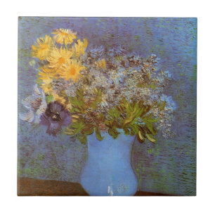 Vase met Lilacs en Daisies door Vincent van Gogh Tegeltje