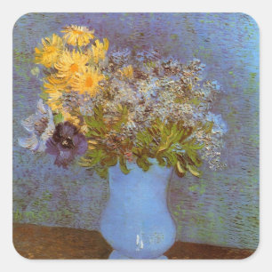 Vase met Lilacs en Daisies door Vincent van Gogh Vierkante Sticker