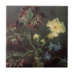 Vase met Myosotis en Peonies door Vincent van Gogh Tegeltje