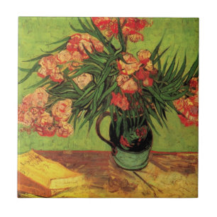 Vase met Oleanders en Boeken door Vincent van Gogh Tegeltje