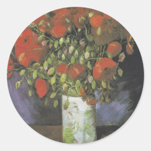 Vase met Red Poppies Vincent van Gogh Ronde Sticker