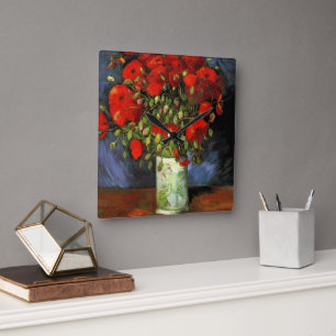 Vase met Rode Poppies door Vincent Van Gogh Vierkante Klok