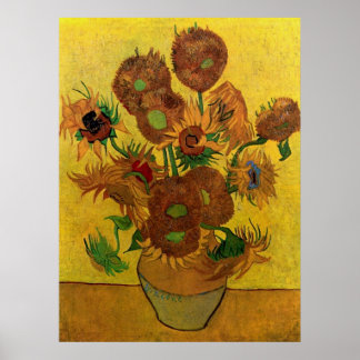 Vase met vijftien zonnebloemen door van Gogh Poster