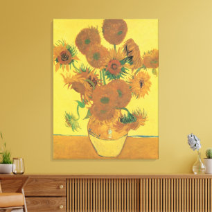 Vase met vijftien zonnebloemen door Vincent van Go Canvas Afdruk