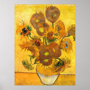 Vase met vijftien zonnebloemen door Vincent van Go Poster