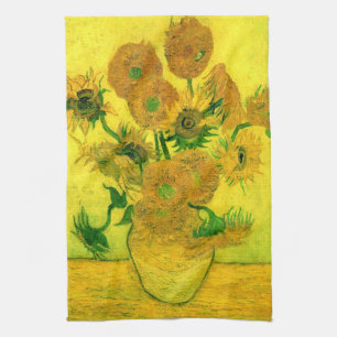 Vase met vijftien zonnebloemen Van Gogh Fine Art Theedoek