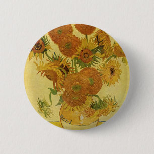 Vase met vijftien zonnebloemen van Van Gogh Ronde Button 5,7 Cm