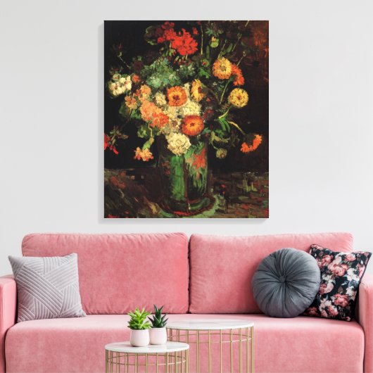 Vase met Zinnias en Geraniums, Vincent van Gogh Canvas Afdruk (Insitu (Woonkamer))