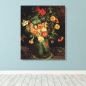 Vase met Zinnias en Geraniums, Vincent van Gogh Canvas Afdruk (Insitu (Houten vloer))